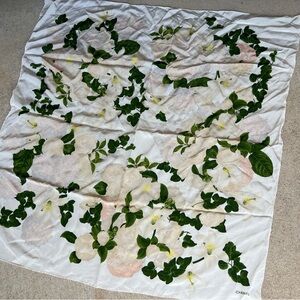 CHANEL Silk, White Flower Square Scarf, 100% silk w/large floral pattern vintage